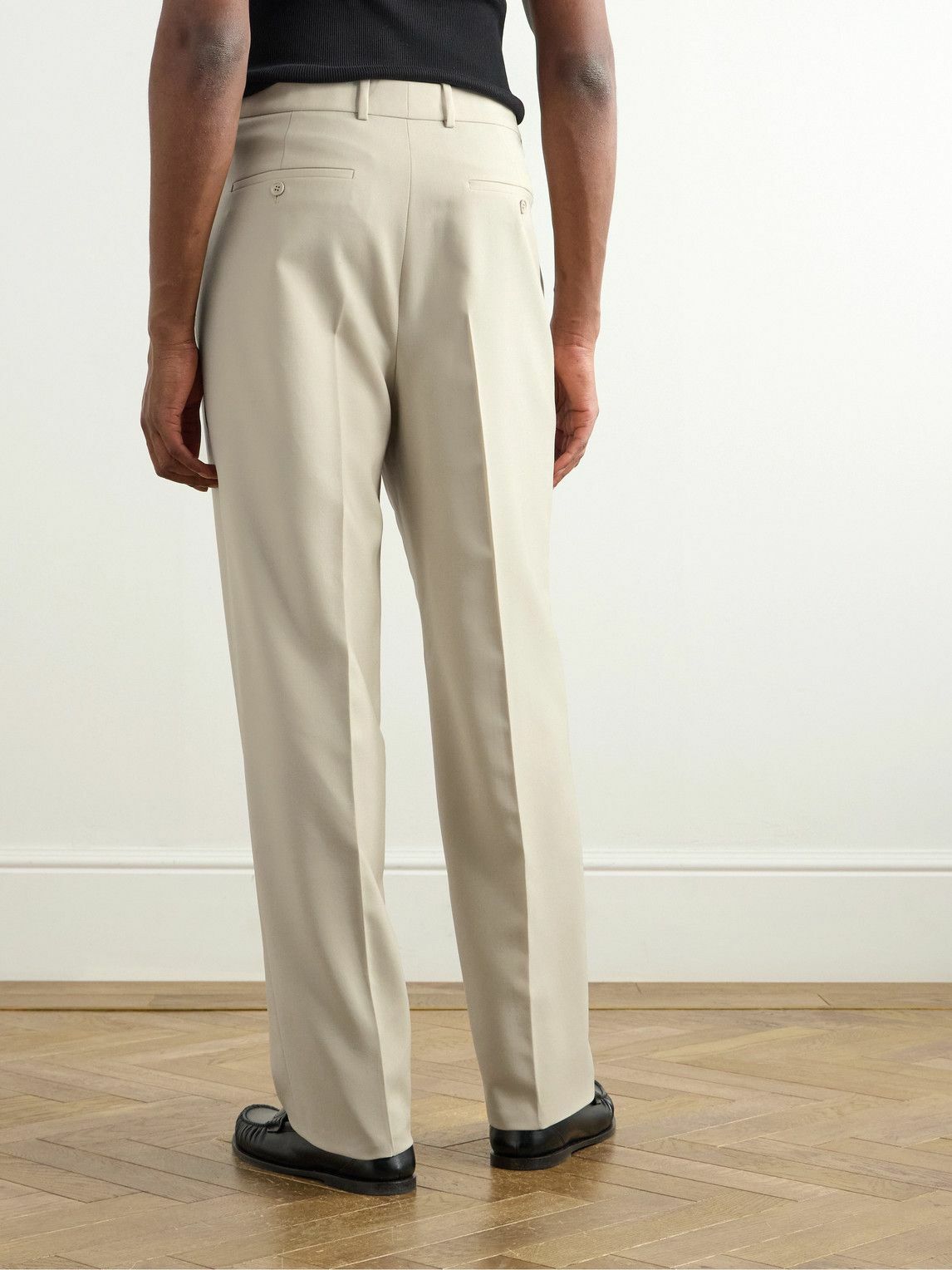 SAINT LAURENT - Tapered Pleated Grain de Poudre Wool Trousers - Neutrals