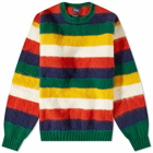 Drake's Men's Brushed Shetland Stripe Crew Knit in Tartan Green Multi