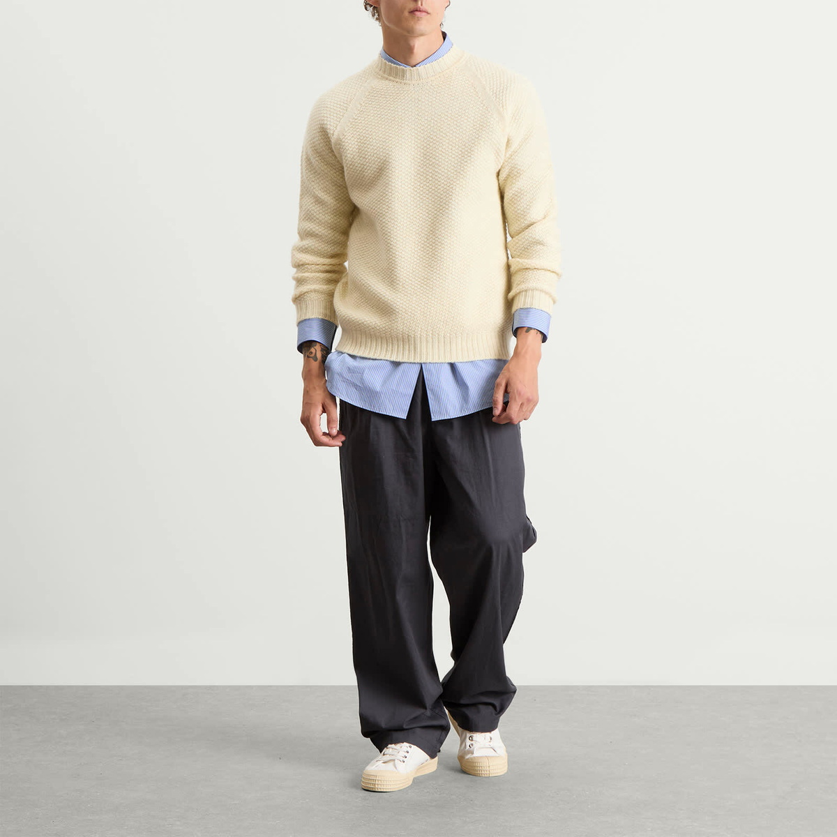 John Smedley Men's Couper Moss Stitch British Wool Jumper in Fleece