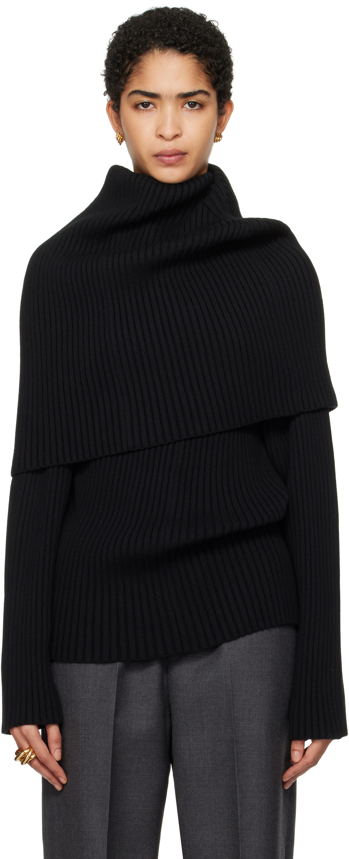 ALAINPAUL Black Covered Shoulders Turtleneck