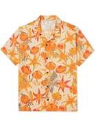 Nudie Jeans - Arvid Lilies Convertible-Collar Floral-Print TENCEL Lyocell Shirt - Orange