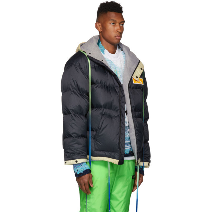 Off-White Navy and Off-White Down Scaffolding Zipped Puffer Jacket