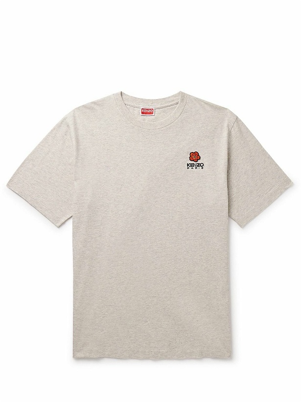 Photo: KENZO - Appliquéd Logo-Embroidered Cotton-Jersey T-Shirt - Gray