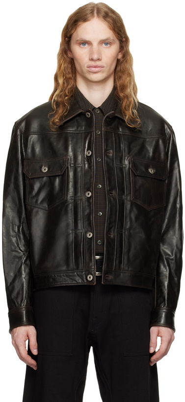 Photo: COOR Brown Pocket Trucker Leather Jacket