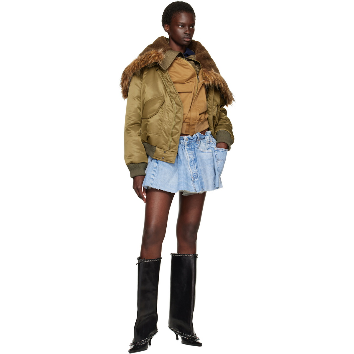 August Barron Khaki Triple Bomber Jacket