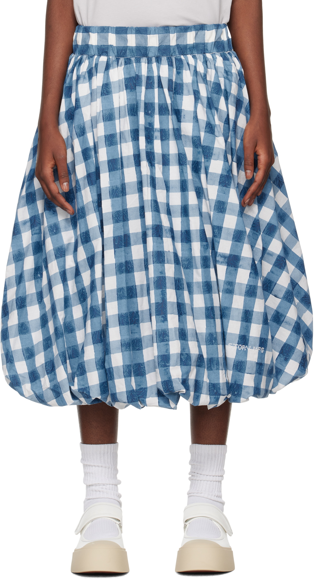 Story mfg. Blue & White Marsh Midi Skirt
