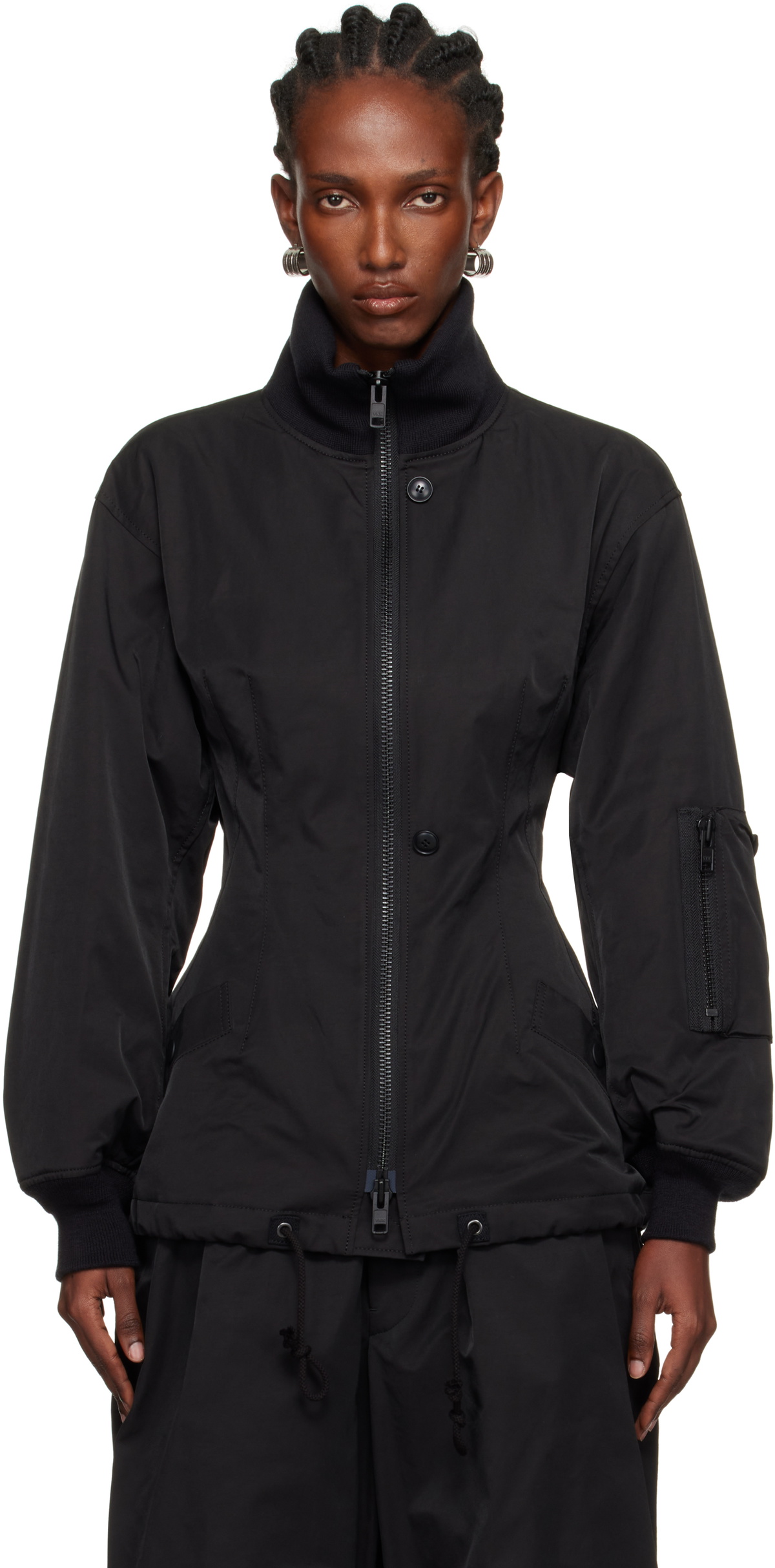 YOHJI YAMAMOTO Black Twill Darts Bomber Jacket