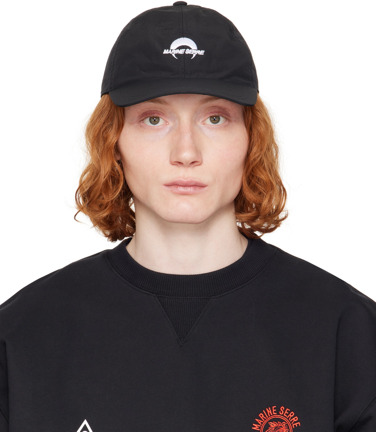 Marine Serre Black Regenerated All Over Moon Cap Silk Veiled Marine Serre Black Regenerated All Over Moon Cap Silk Veiled