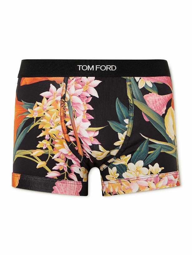 Photo: TOM FORD - Floral-Print Stretch-Cotton Jersey Briefs - Black