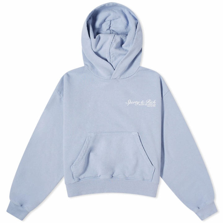 Photo: Sporty & Rich Women's French Cropped Hoodie in Washed Periwinkle