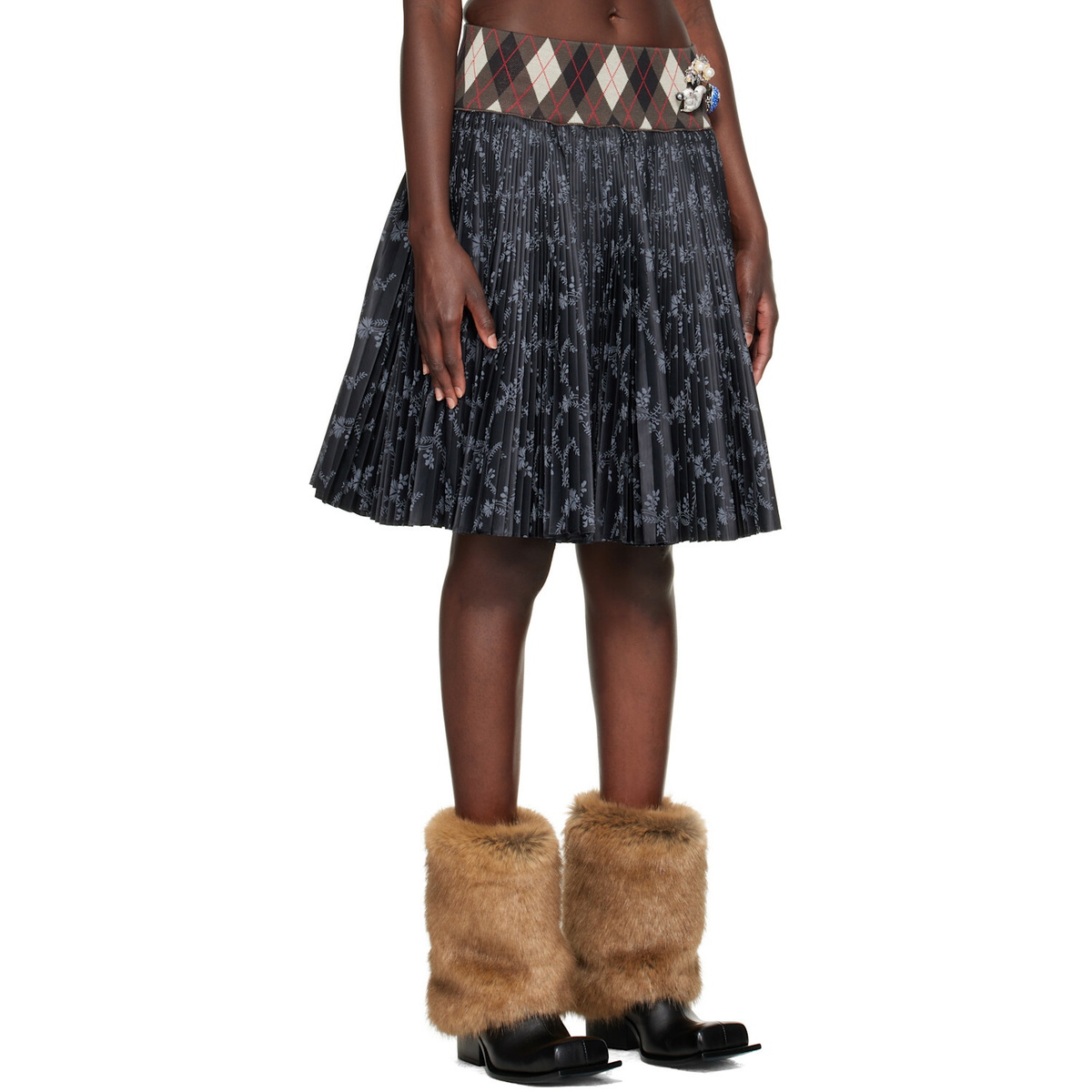 Chopova Lowena Black Crescent Pleated Knee Miniskirt