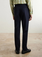 Drake's - Straight-Leg Pleated Virgin Wool Suit Trousers - Blue
