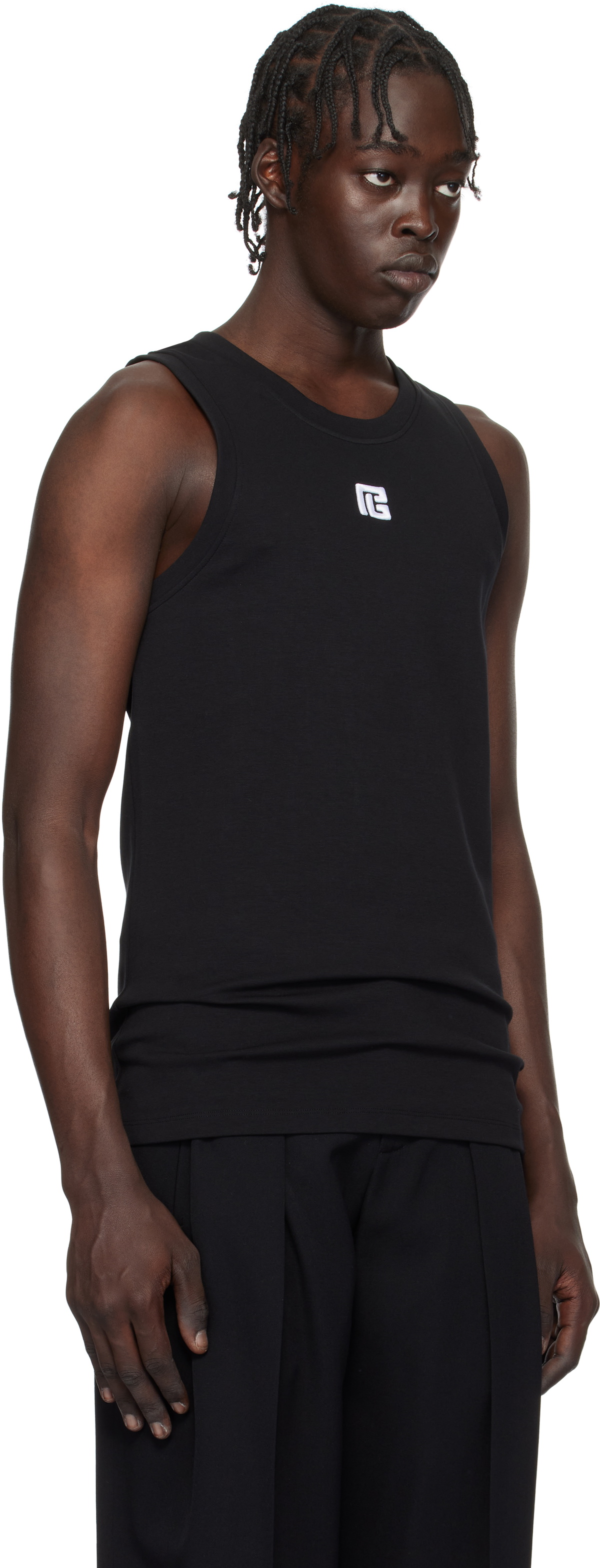Balmain Black 'PB' Embroidered Tank Top