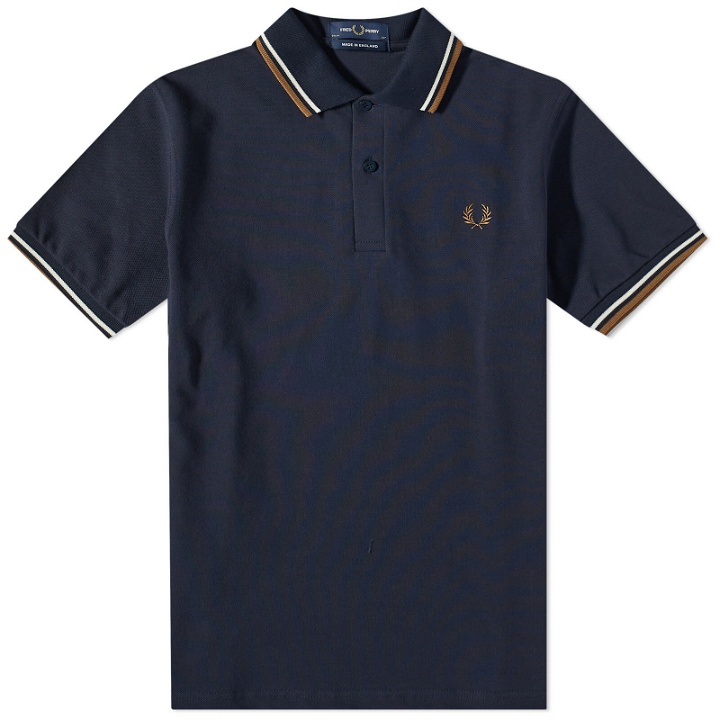 Photo: Fred Perry Authentic Men's Twin Tipped Polo Shirt - Made in England in Navy/Ecru/Shaded Stone