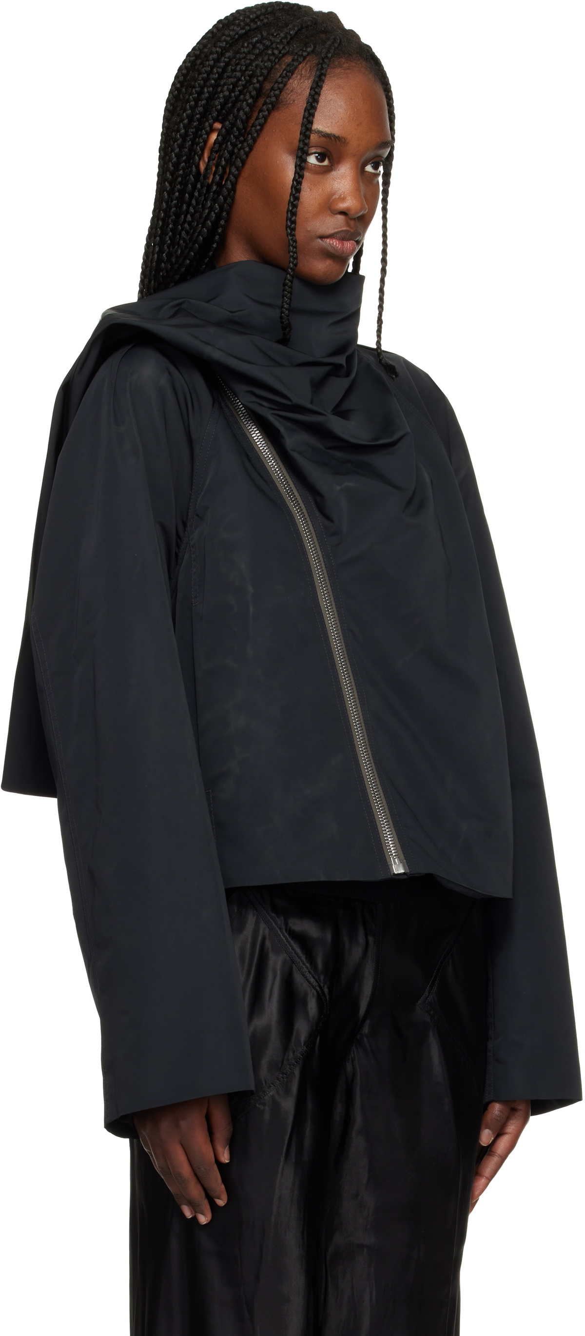 Rick Owens Black Temple Cropped Scarf Flight Jacket