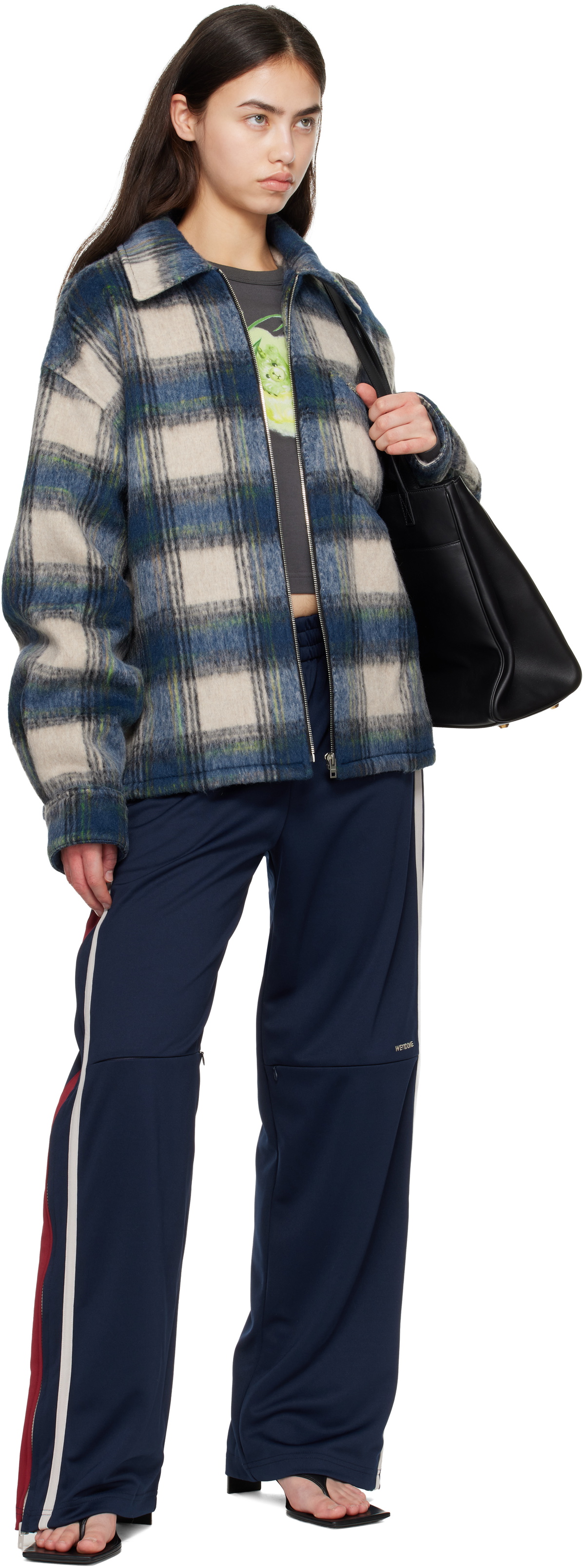 We11done Blue Script Logo Check Shirt Jacket