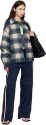 We11done Blue Script Logo Check Shirt Jacket