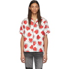 Amiri Red and White Silk Hearts Short Sleeve Shirt