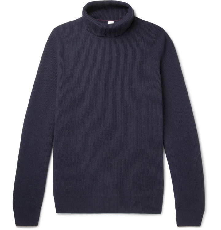 Photo: Brunello Cucinelli - Ribbed Wool, Cashmere and Silk-Blend Rollneck Sweater - Navy