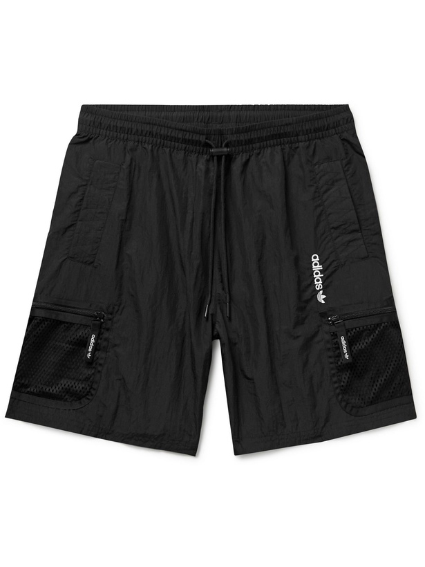 Photo: ADIDAS ORIGINALS - Adventure Logo-Embroidered Mesh-Trimmed Nylon Shorts - Black