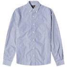 Beams Plus Men's Button Down Block Stripe Shirt in Navy