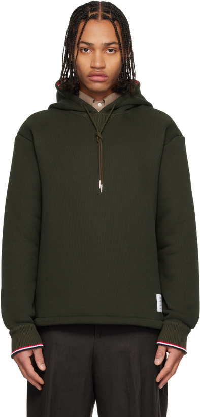Photo: Thom Browne Khaki Loopback Oversized RWB Stripe Hoodie