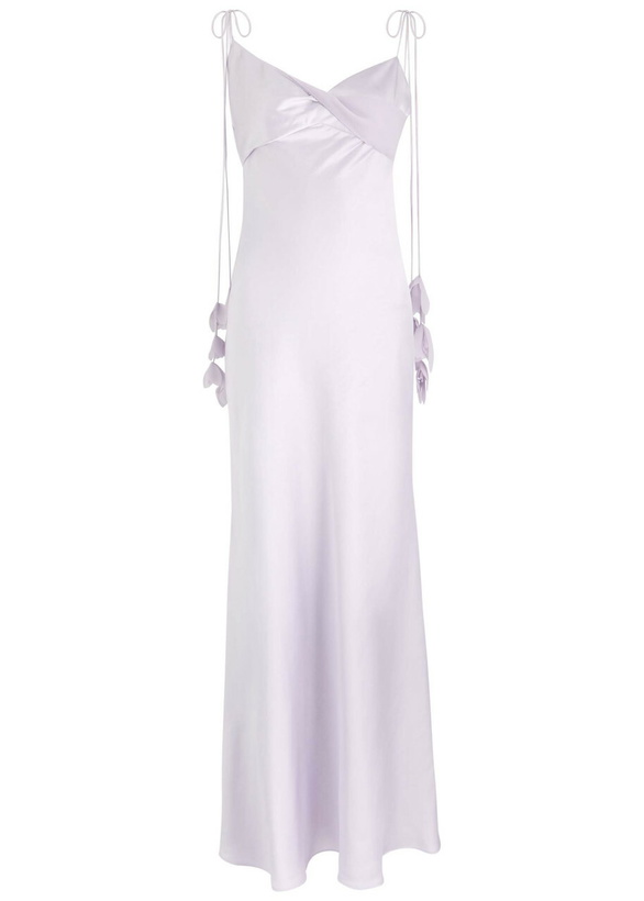 Photo: Self-portrait Floral-embellished Satin Maxi Slip Dress Lilac