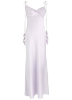 Self-portrait Floral-embellished Satin Maxi Slip Dress Lilac