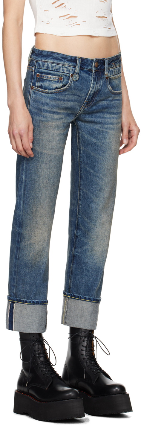 R13 Blue Cuffed Boy Straight Jeans R13