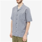 Sunspel Men's Cotton Linen Short Sleeve Shirt in Light Navy Melange