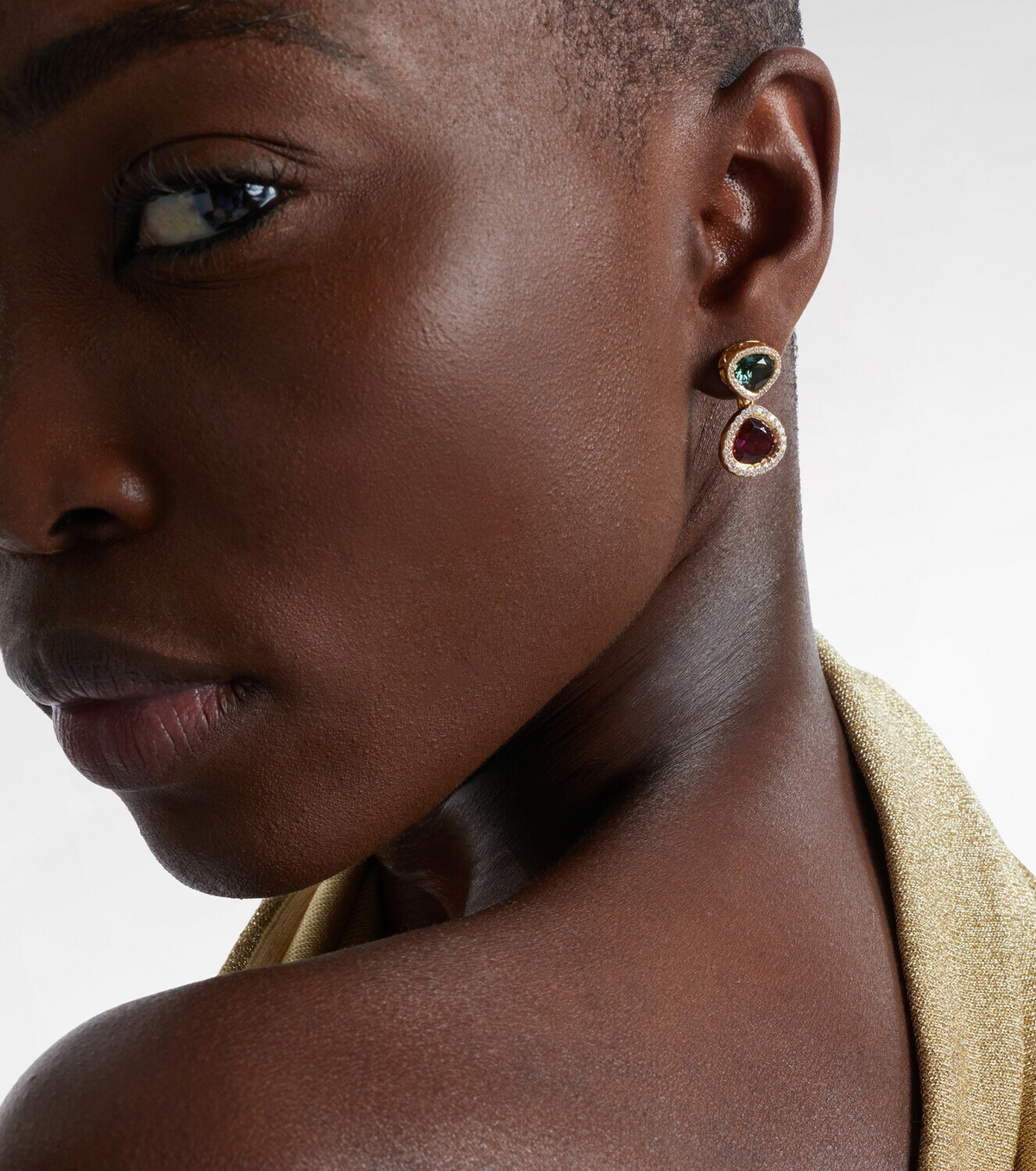 Octavia Elizabeth Two Drop Kaleidoscope 18kt gold earrings with tourmalines and diamonds