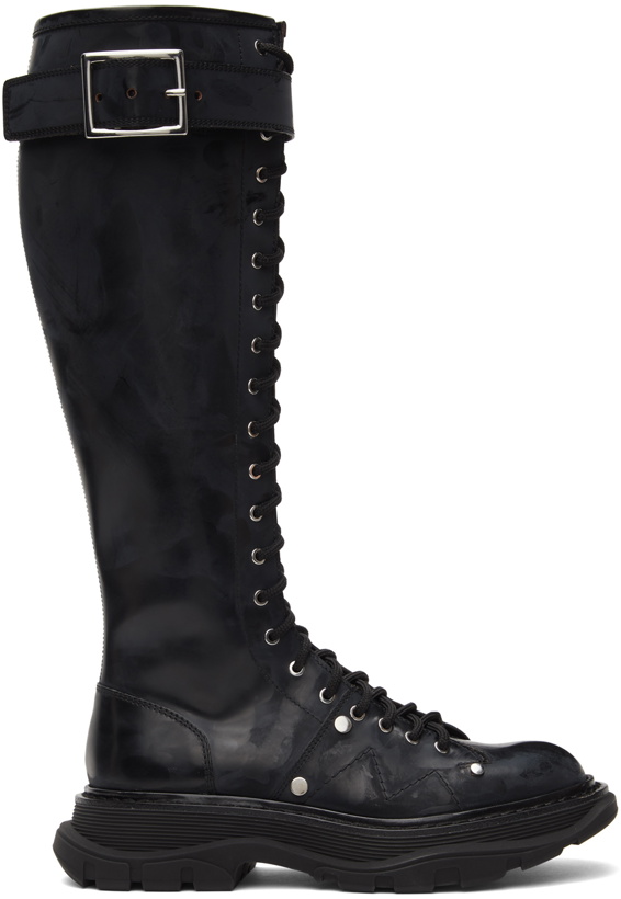 Photo: Alexander McQueen Black Tread Lace-Up Tall Boots