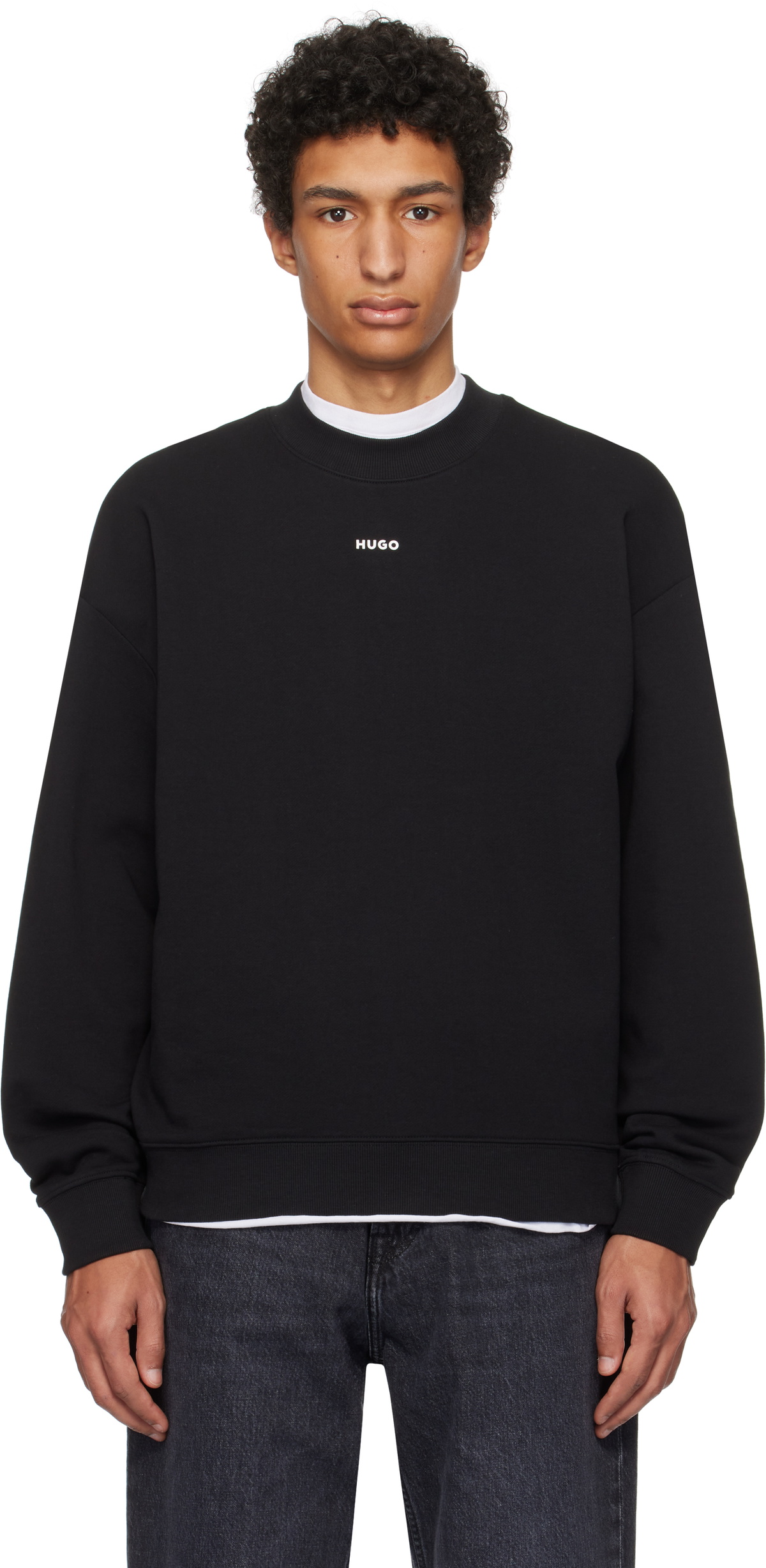 Hugo Black Cotton-Terry Logo Sweatshirt