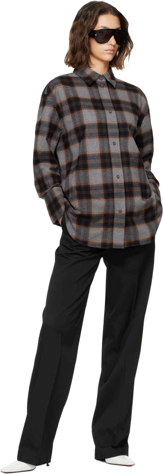 Róhe Gray Flannel Check Overshirt