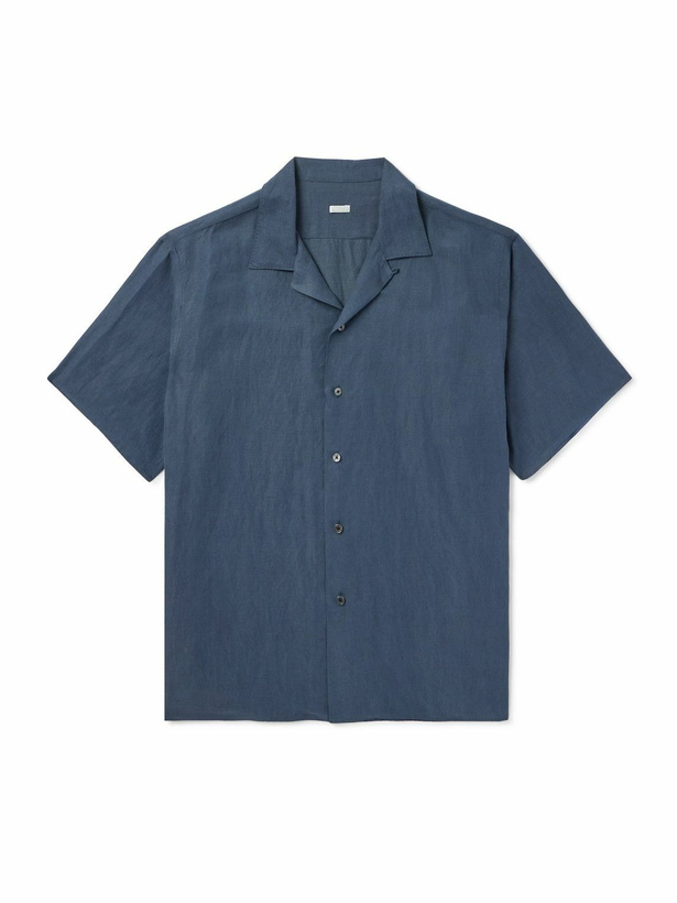Photo: A.PRESSE - Convertible-Collar Silk and Linen-Blend Shirt - Blue