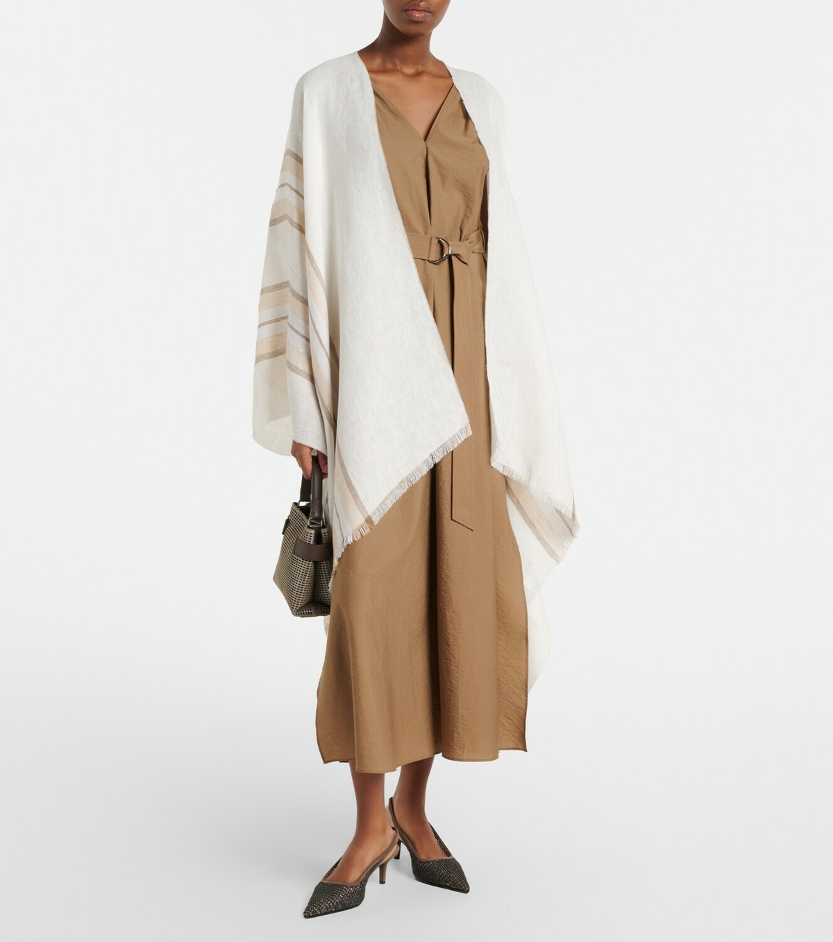 Brunello Cucinelli Striped linen, cashmere, and silk poncho
