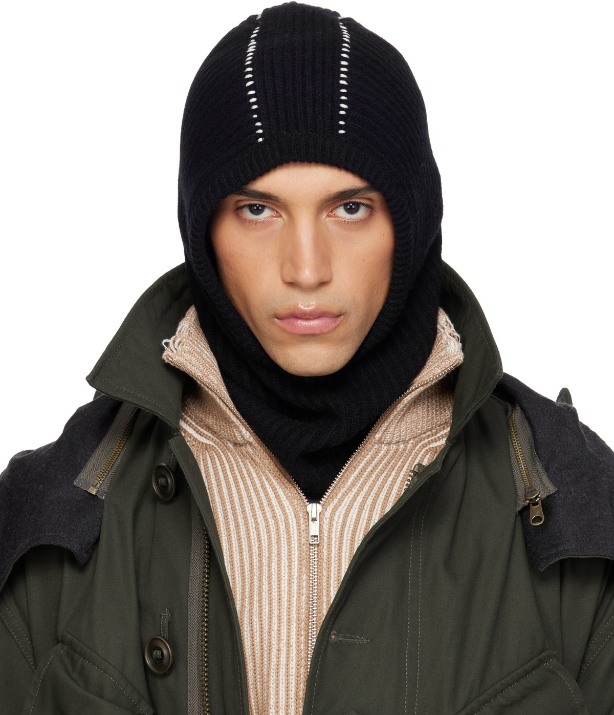 MM6 Maison Margiela Black Ribbed Wool Balaclava