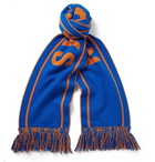 The Elder Statesman - NBA New York Knicks Fringed Intarsia Cashmere Scarf - Blue