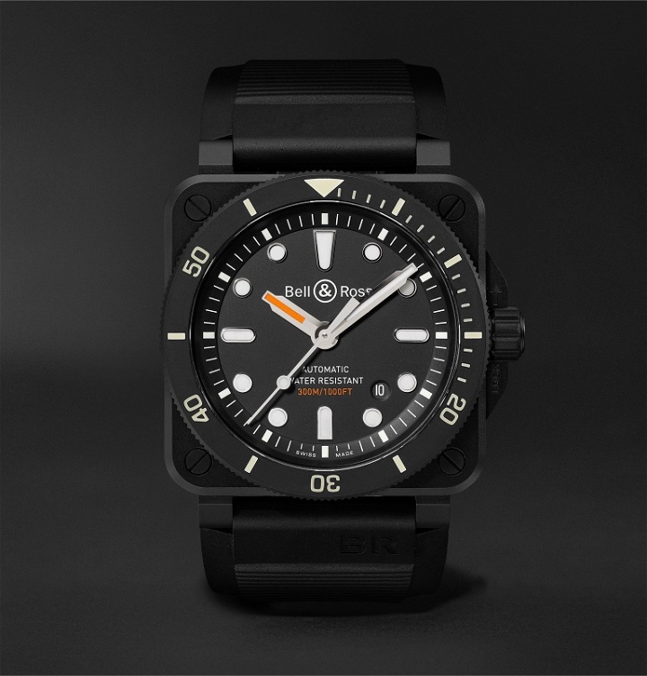 Photo: Bell & Ross - BR 03-92 Diver Automatic 42mm Ceramic and Rubber Watch, Ref. No. BR0392-D-BL-CE/SRB - Black