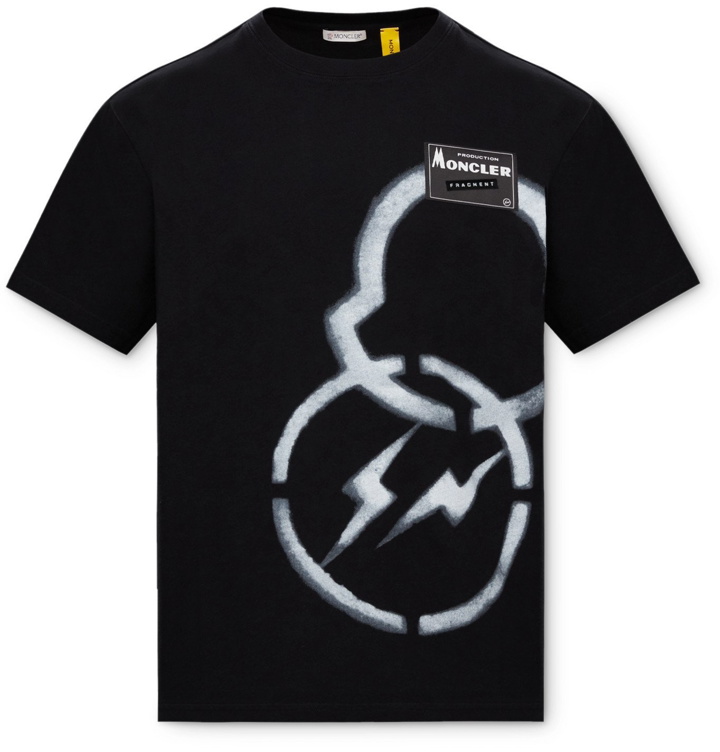 Photo: Moncler Genius - 7 Moncler Fragment Logo-Appliquéd Printed Cotton-Jersey T-Shirt - Black