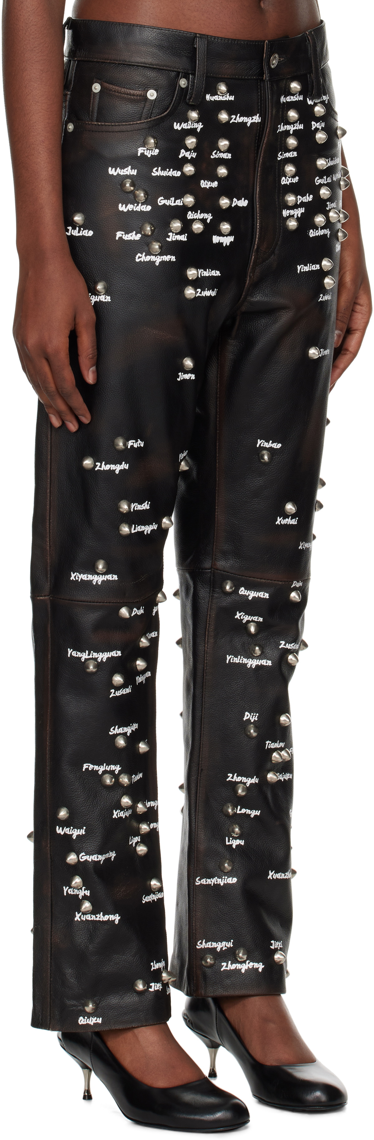 doublet Black Pressure Points Studs Leather Pants