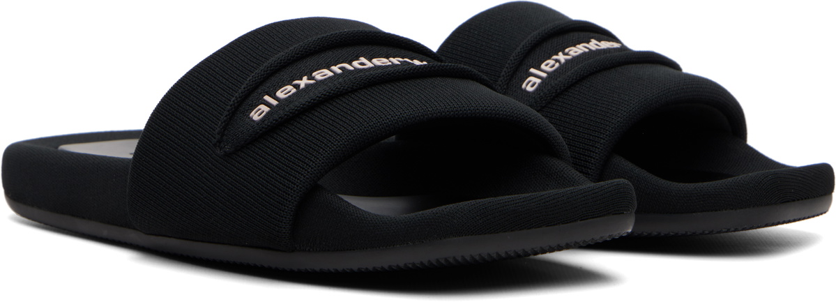 Alexander Wang Black 'AW' Slash Knit Pool Slides