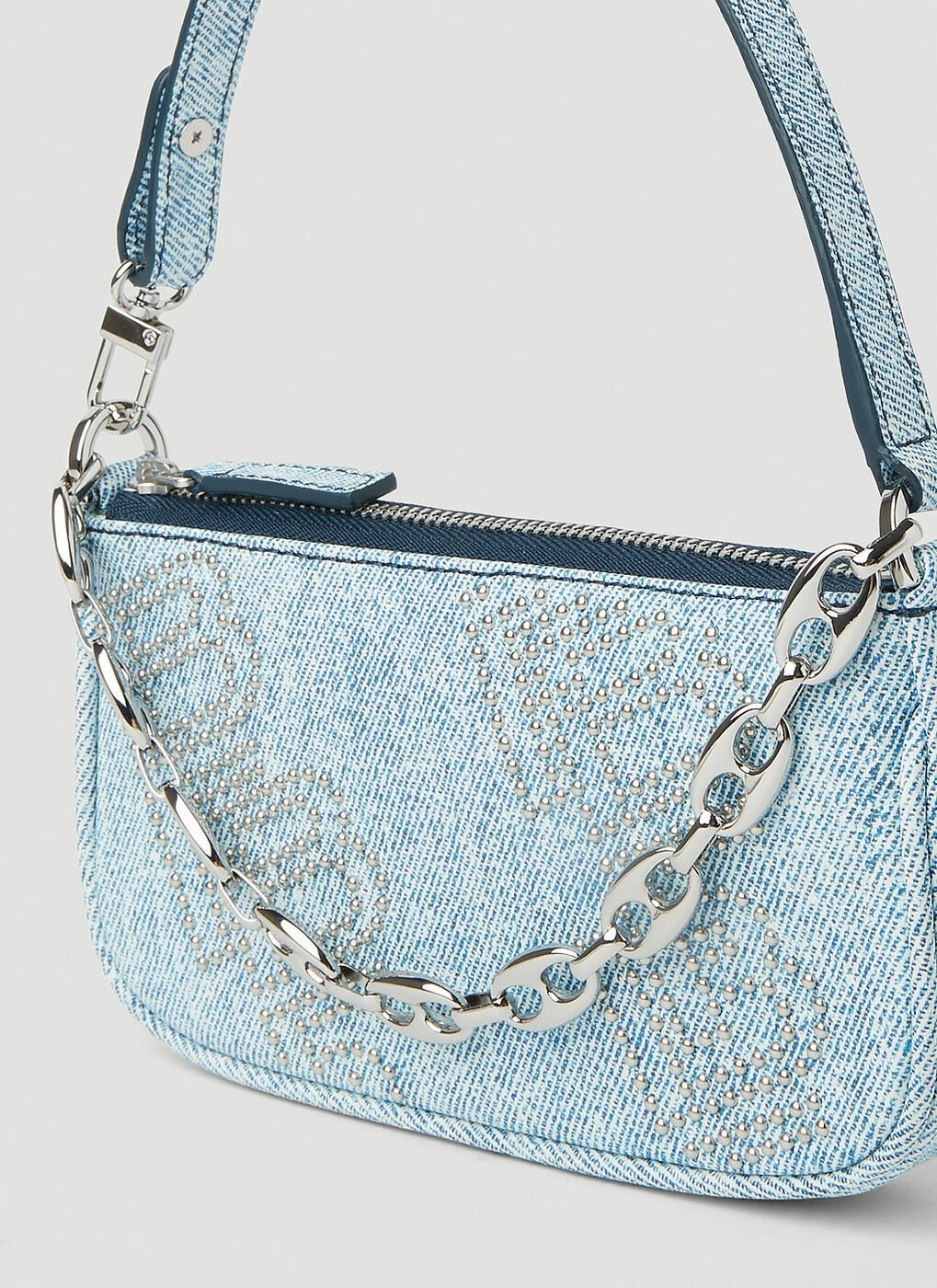 BY FAR Mini Rachel Sky Blue Lizard Embossed Leather Bag