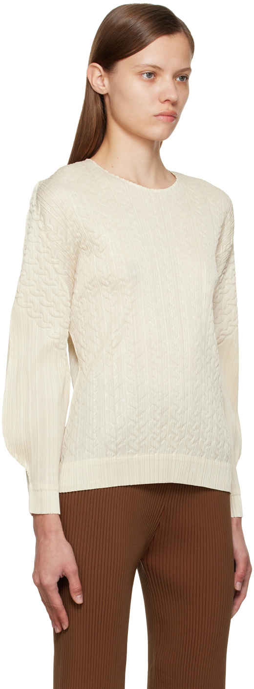Pleats Please Issey Miyake Beige Cable Stitch Sweater Pleats ...