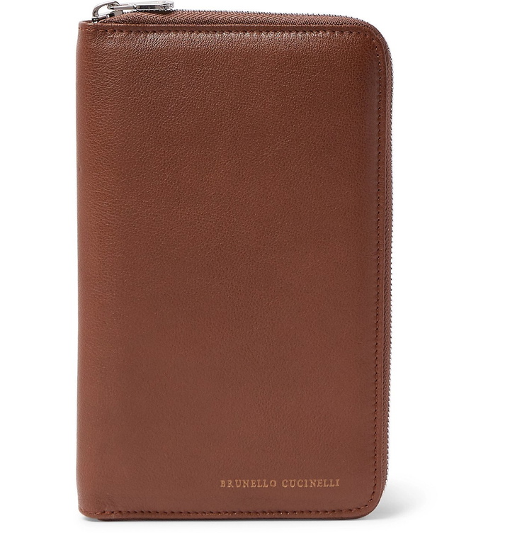 Photo: Brunello Cucinelli - Leather Zip-Around Wallet - Brown