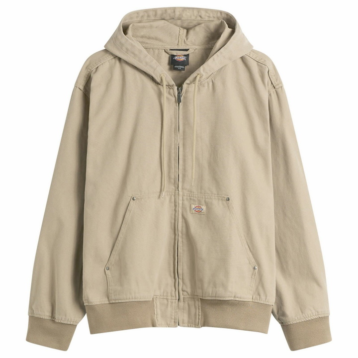 Photo: Dickies Men's Unlined Canvas Hooded Bomber Jacket in Desert Sand