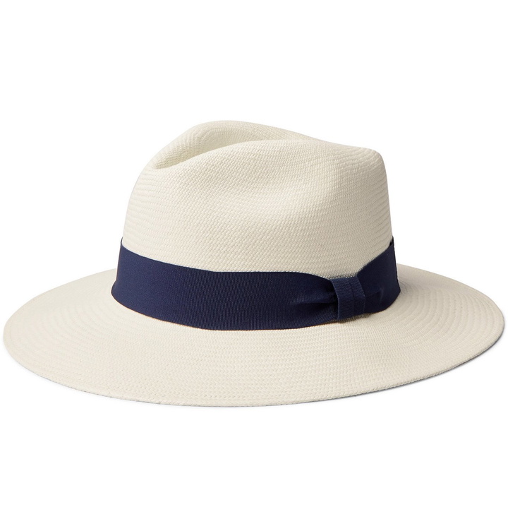 Photo: Frescobol Carioca - Rafael Grosgrain-Trimmed Straw Panama Hat - Blue