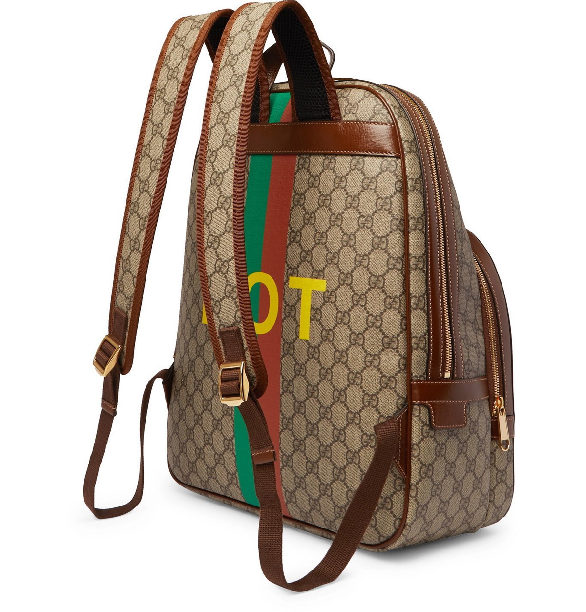 GUCCI Leather-Trimmed Monogrammed Coated-Canvas Backpack for Men