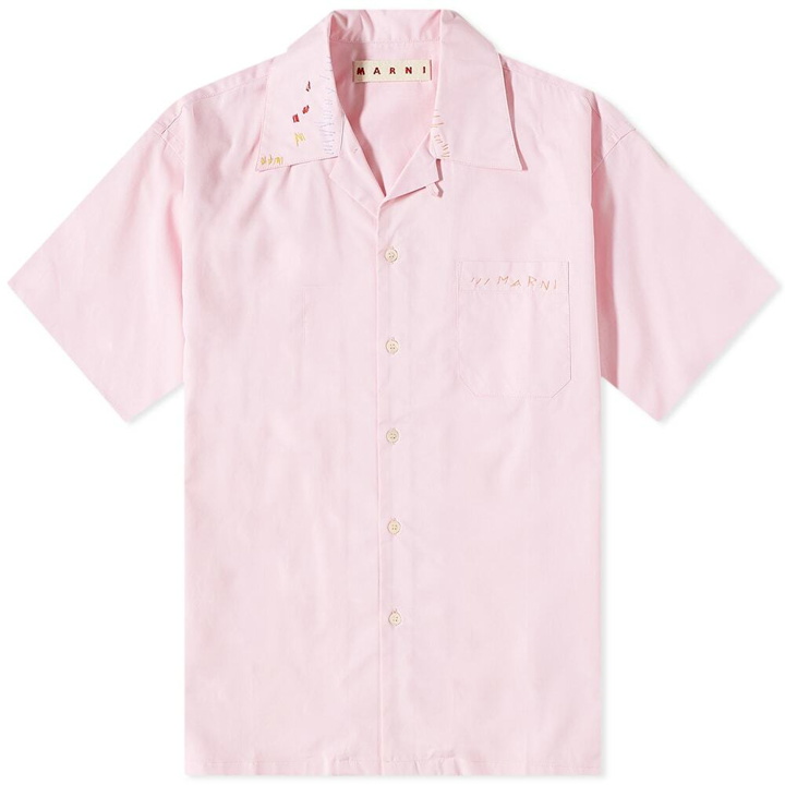 Photo: Marni Men's Embroidery Logo Vacation Shirt in Light Pink