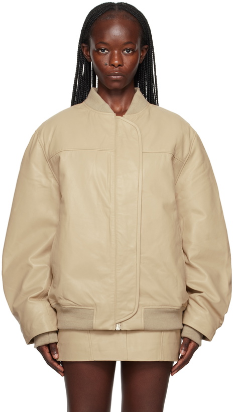 Photo: REMAIN Birger Christensen Beige Zip Leather Bomber Jacket